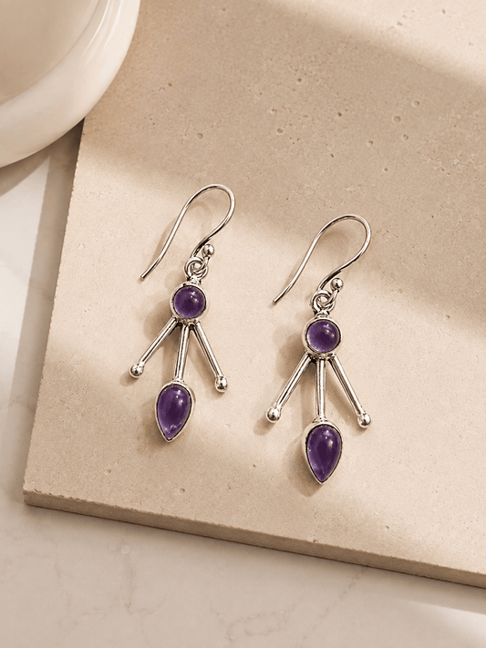 Naarya Jewels Amethyst Lunara Moonstone Silver Earrings