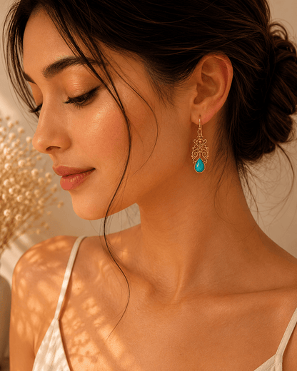 Naarya Jewels turquoise Filigree Isle Drop Earrings