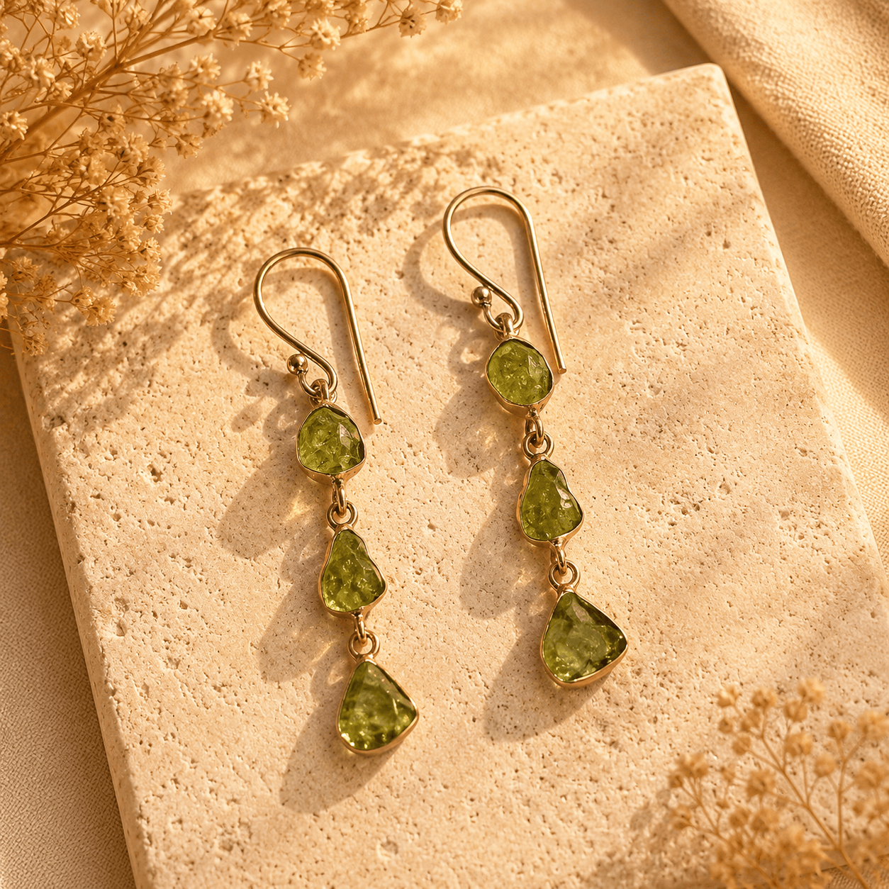 Naarya Jewels Peridot Amethyst Raw Tier Drop Earrings