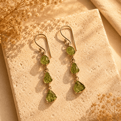 Naarya Jewels Peridot Amethyst Raw Tier Drop Earrings