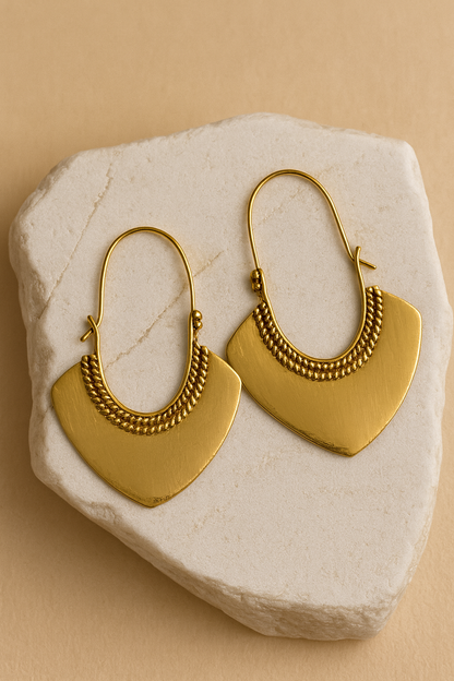 Golden Tribal Fan Hoop Earrings