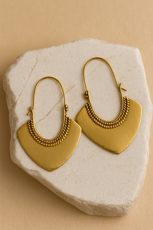 Golden Tribal Fan Hoop Earrings