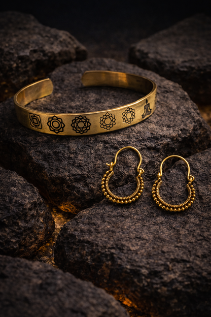 Seven chakra Cuff & beaded earring Combo