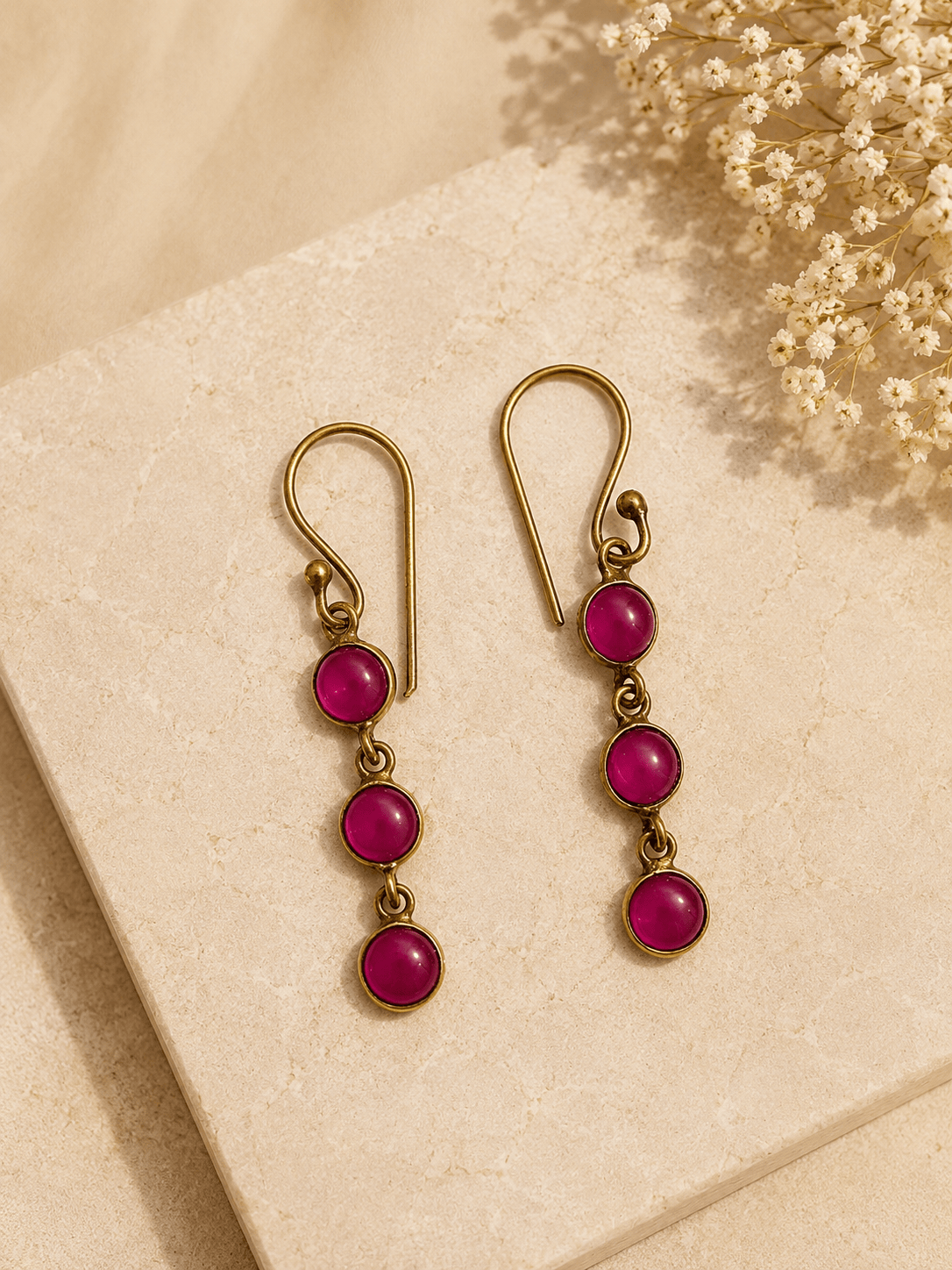 Naarya Jewels Ruby Round Tier Drop Earrings