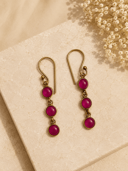 Naarya Jewels Ruby Round Tier Drop Earrings