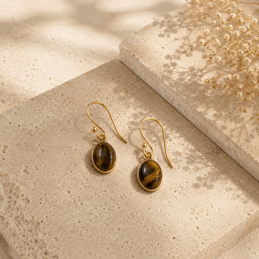 Naarya Jewels Tiger’s eye Red carnelian Oval Drop Earrings