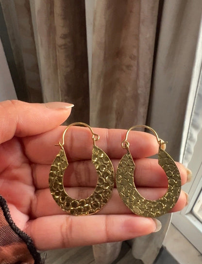 Embossed Oval Shaped Short Brass Earring (Anti Tarnish )