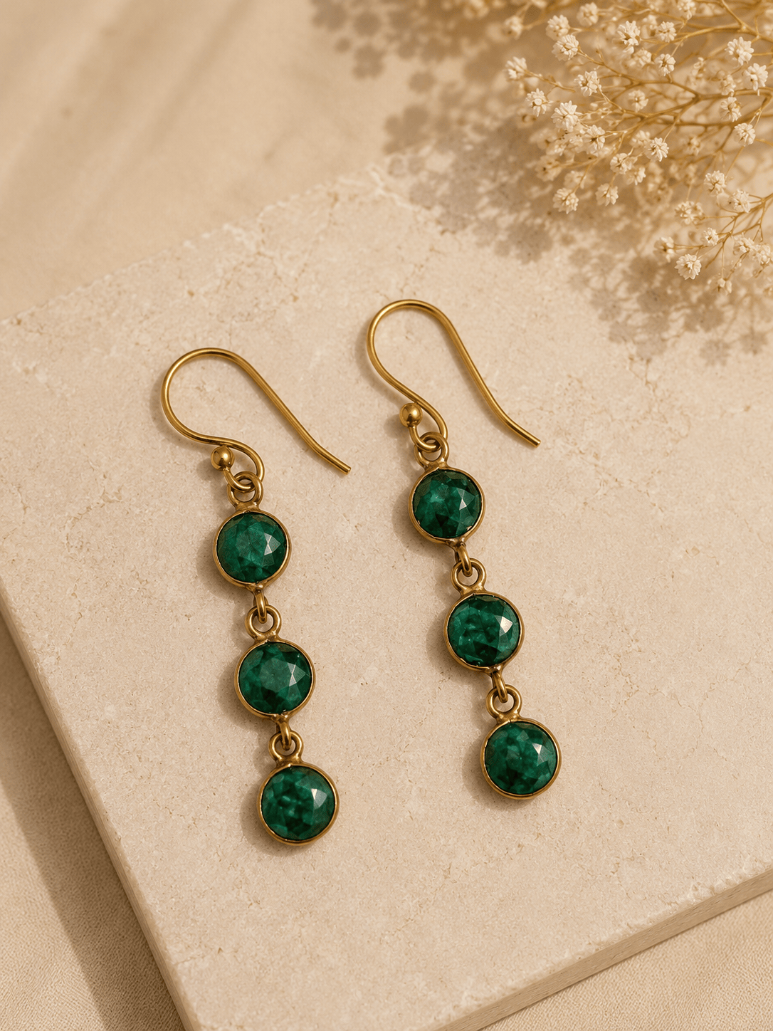 Naarya Jewels Green onyx Round Tier Drop Earrings