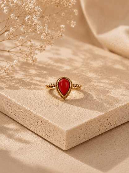 Naarya Jewels Coral / 14 Goldstone Pear cut Ring