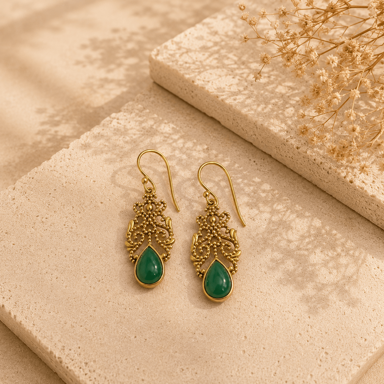 Naarya Jewels Emerald Filigree Isle Drop Earrings