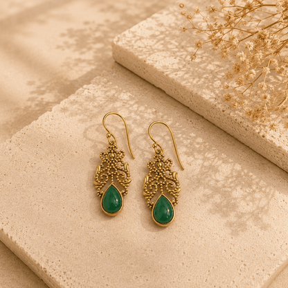 Naarya Jewels Emerald Filigree Isle Drop Earrings