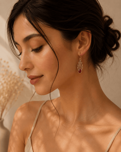 Naarya Jewels Ruby Filigree Isle Drop Earrings