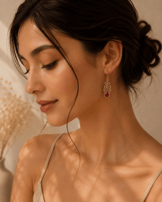 Naarya Jewels Ruby Filigree Isle Drop Earrings