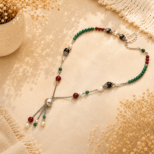 Naarya Jewels Begum Emerald Pearl Noir Necklace