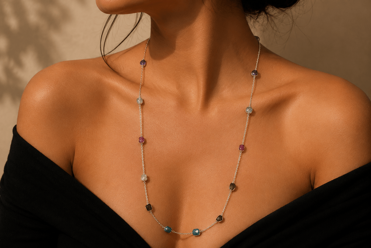 Naarya Jewels Silver gems Trail Necklace