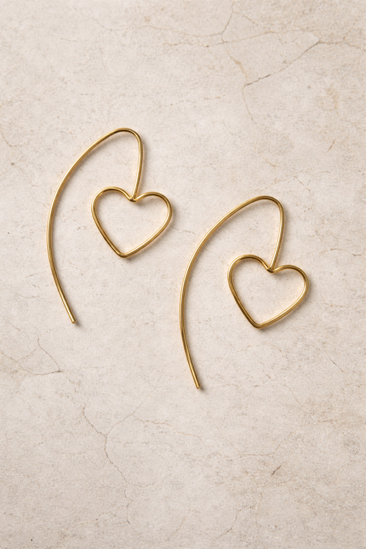 Golden Heart Hoop Handcrafted Earrings (Anti Tarnish)
