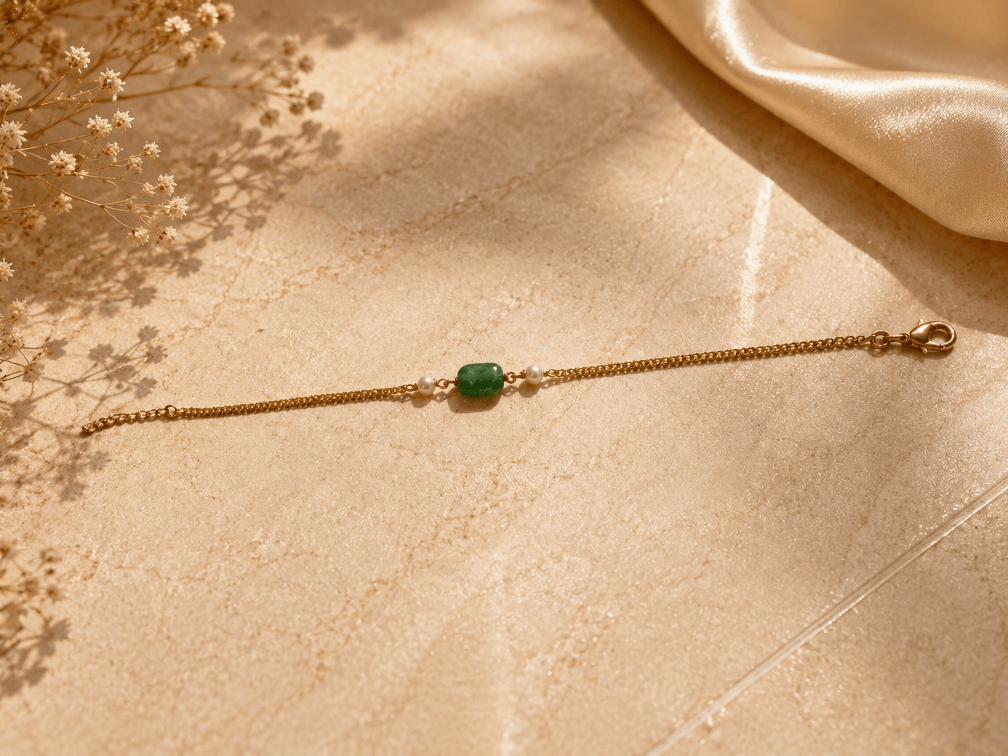 Naarya Jewels Green Aventurine Classic Pyrite Gemstone Bracelet