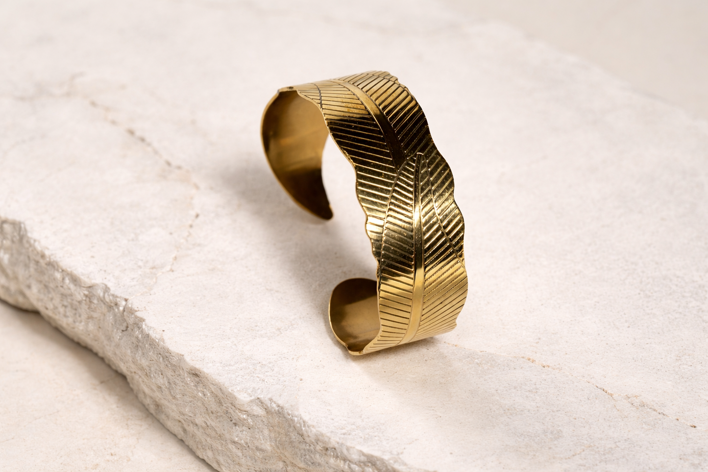 Leaf-Textured  Brass Cuff Bracelet (Anti Tarnish)