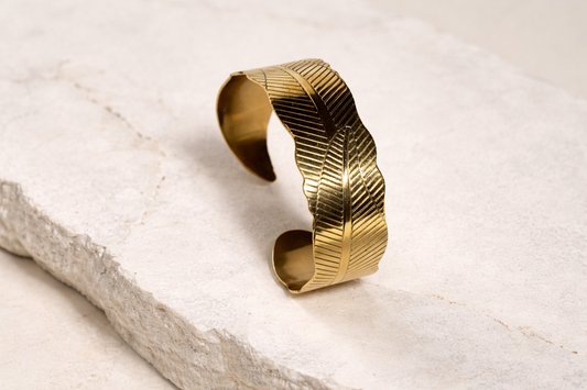 Leaf-Textured  Brass Cuff Bracelet (Anti Tarnish)