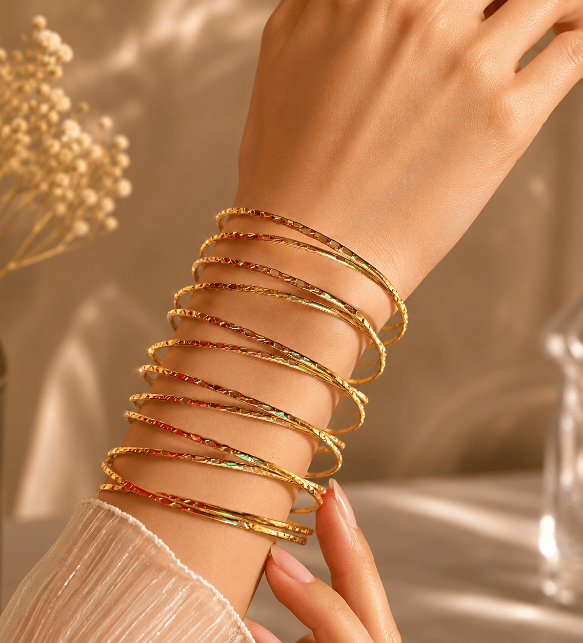 Naarya Jewels Hammered Gold Loop statement Cuff Bracelet (Anti Tarnish)