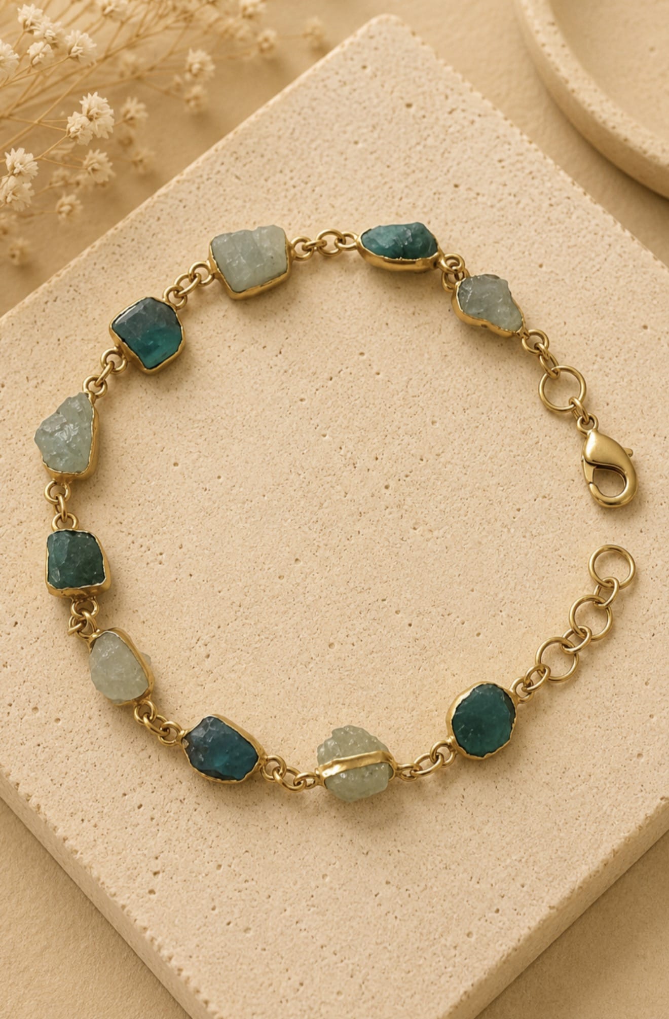Naarya Jewels Aquamarine & Moon Raw Earth Gold Bracelet