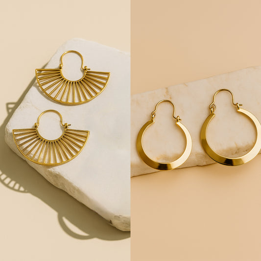 Flat brass and Linear Fan Hoops Combo (Anti Tarnish)