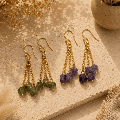 Naarya Jewels Earrings Raw Stone Chain Drop Earrings