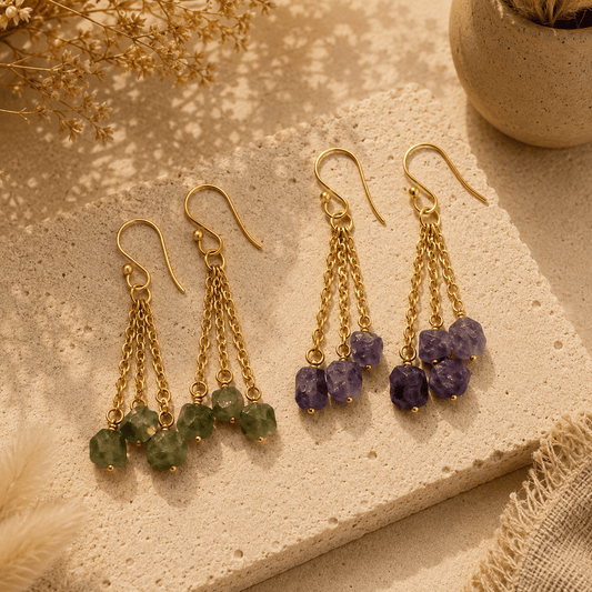 Naarya Jewels Earrings Raw Stone Chain Drop Earrings