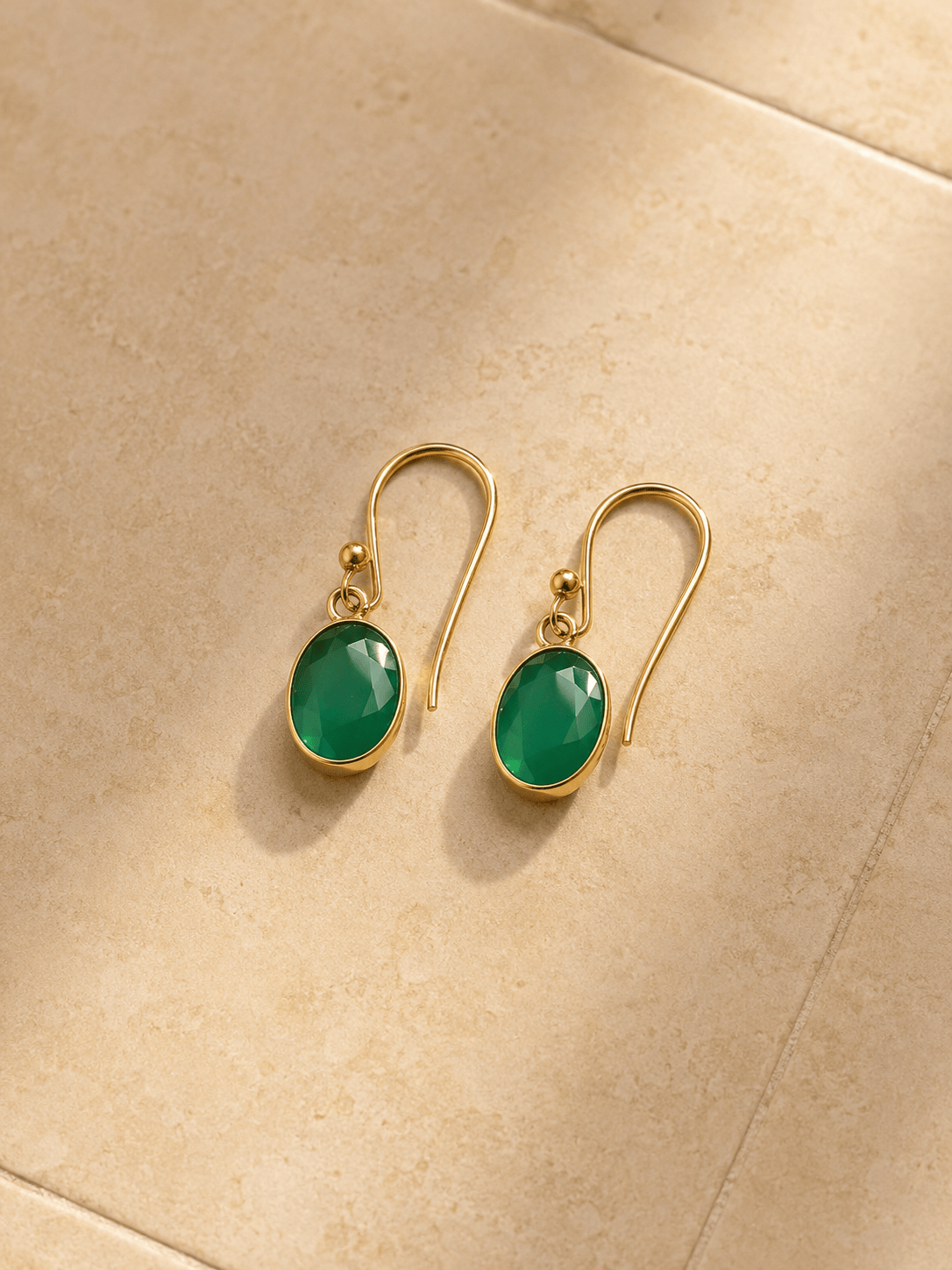 Naarya Jewels Natural Green Onyx Jade Green Onyx Oval Drop Earrings