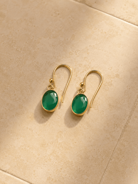 Naarya Jewels Natural Green Onyx Jade Green Onyx Oval Drop Earrings