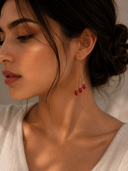 Naarya Jewels Coral Pink Ruby Faceted Rain  Drop Earrings