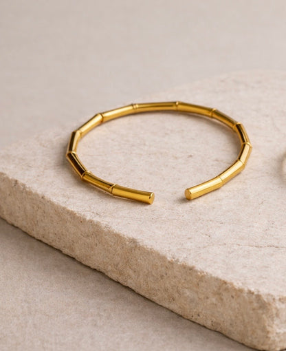 Bamboo-Inspired Brass Bangle (Anti Tarnish)