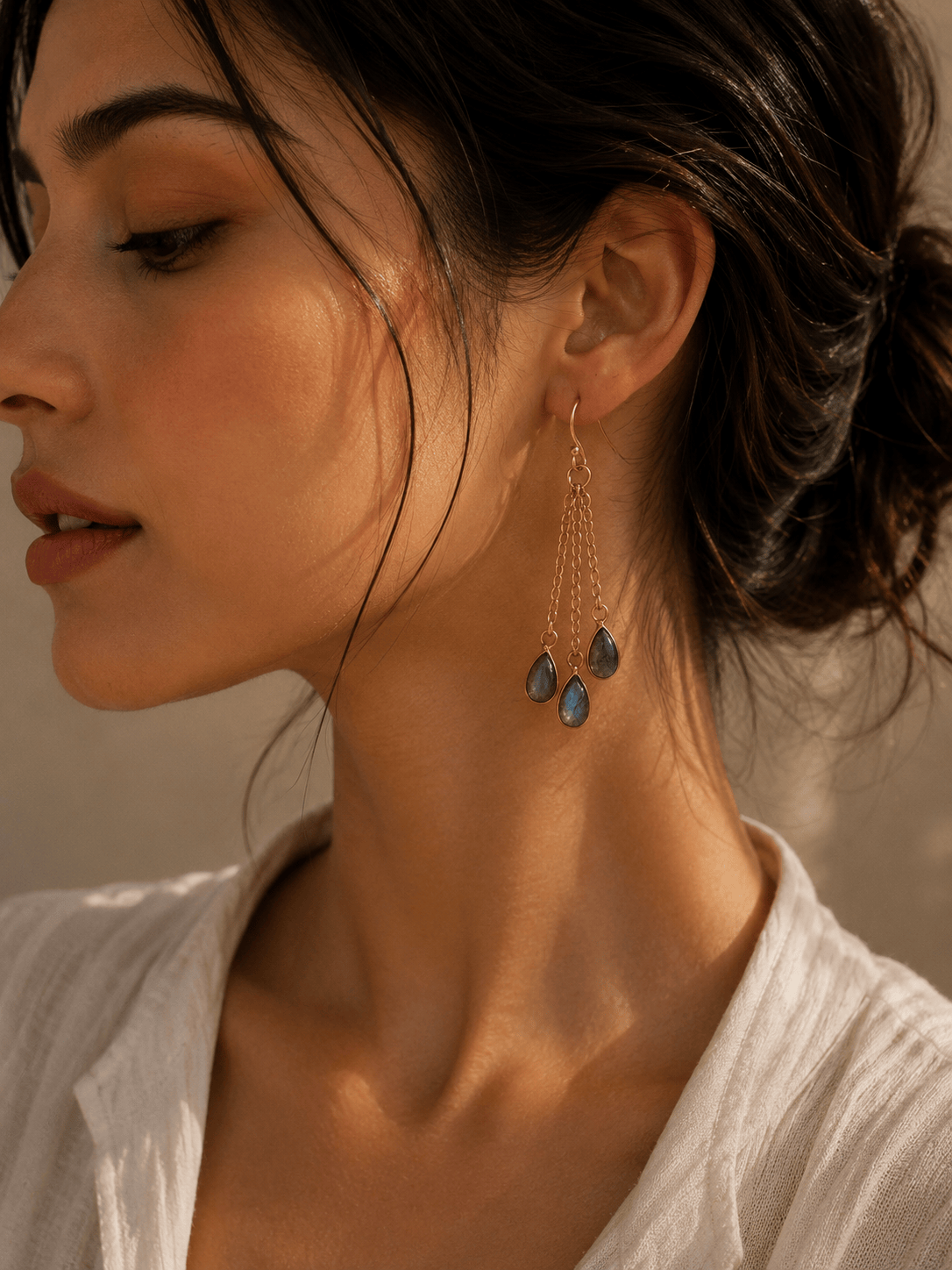Naarya Jewels labradorite Pink Ruby Faceted Rain  Drop Earrings