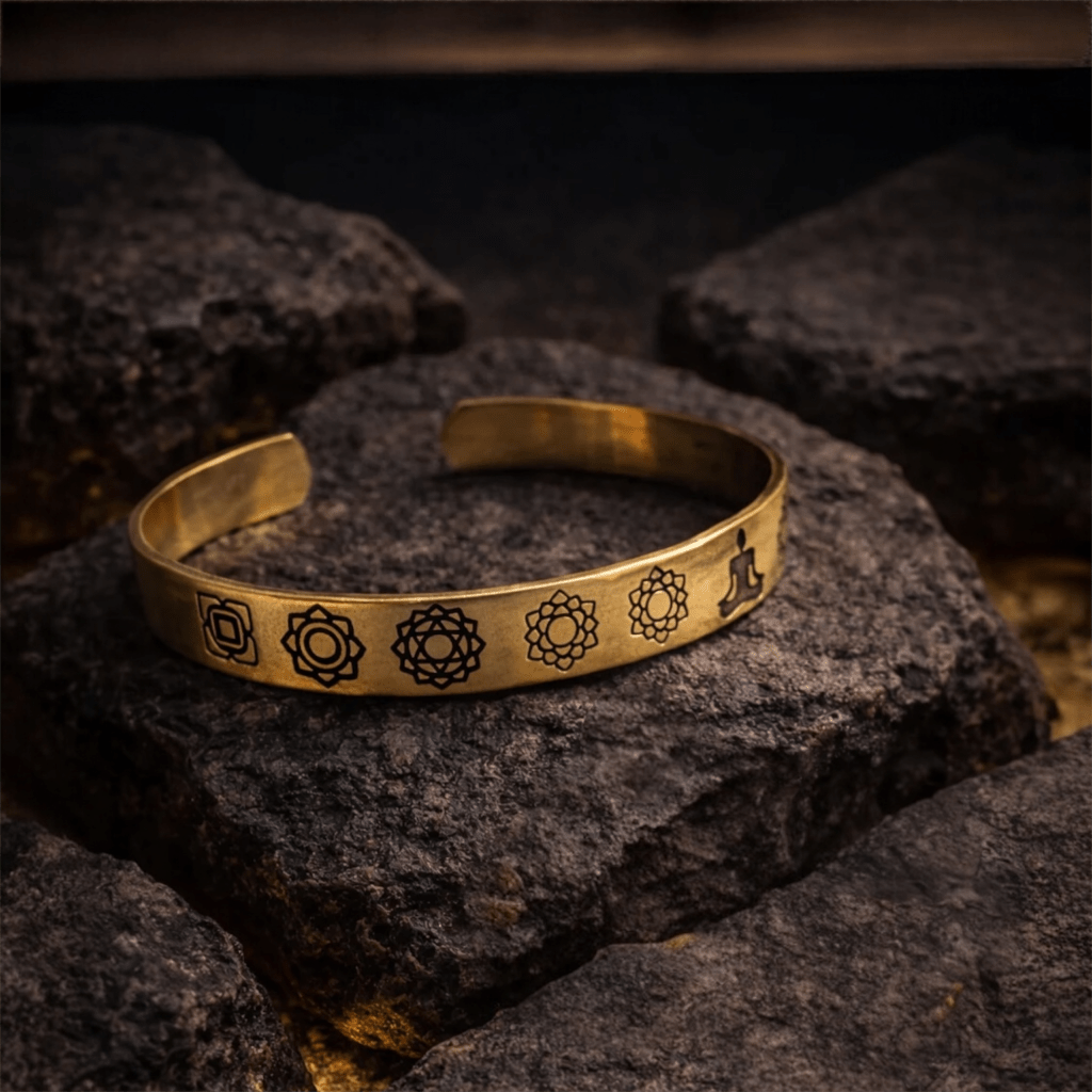 Naarya Jewels Engraved Chakra Harmony Brass Bangle (Anti Tarnish)