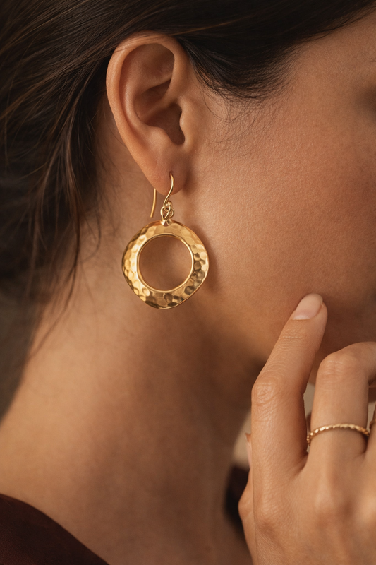 Hammered Gold Hoop Drop Earrings ( Anti Tarnish)