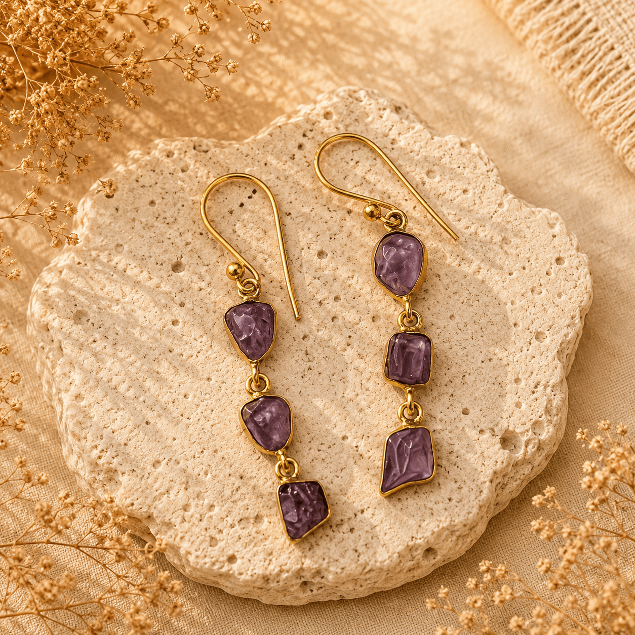 Naarya Jewels Amethyst Tier Drop Earrings
