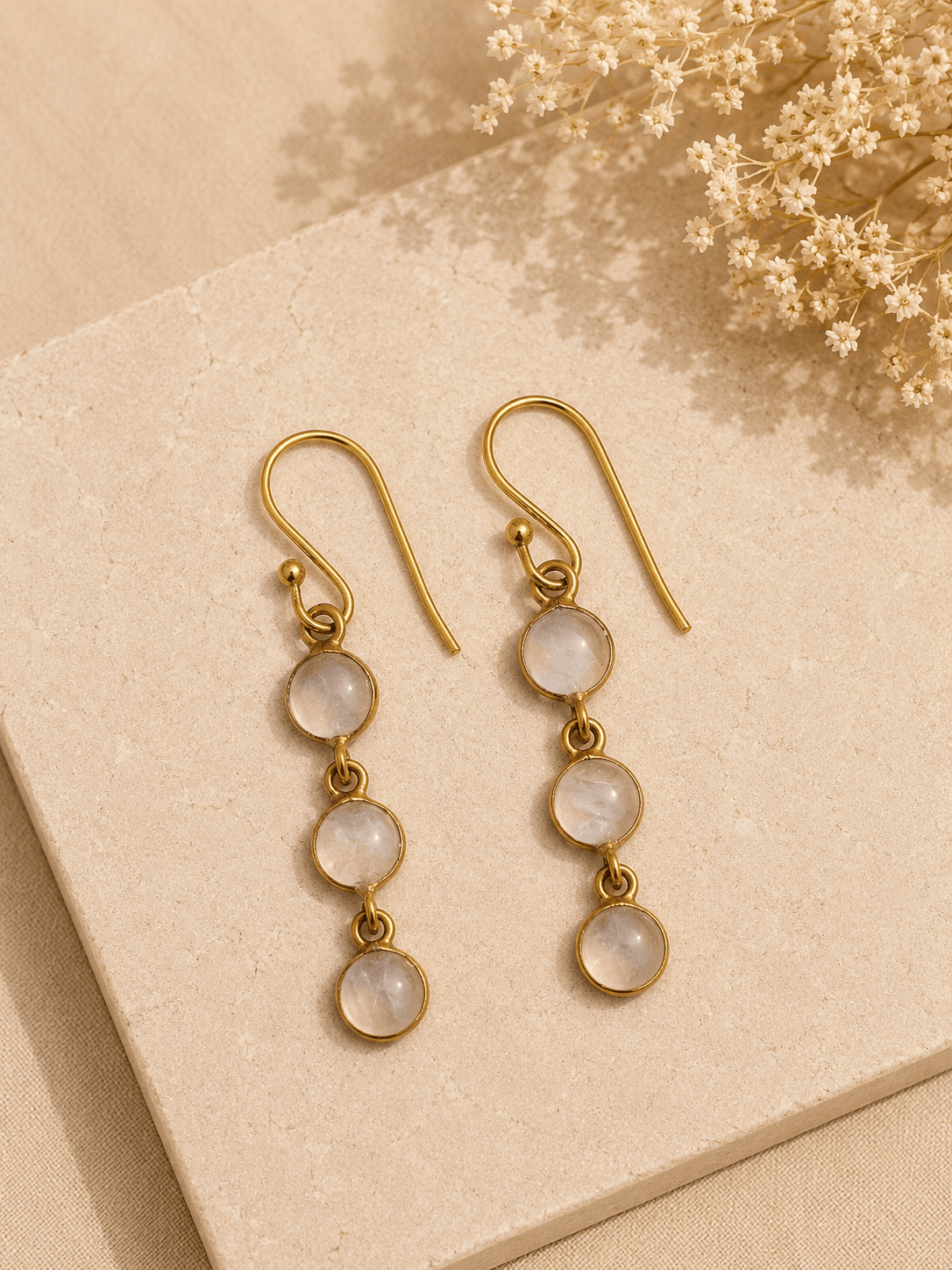 Naarya Jewels Moonstone Round Tier Drop Earrings
