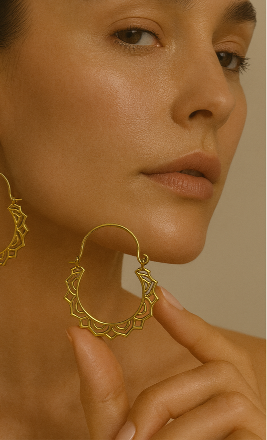 Golden Lotus Hoop Earrings