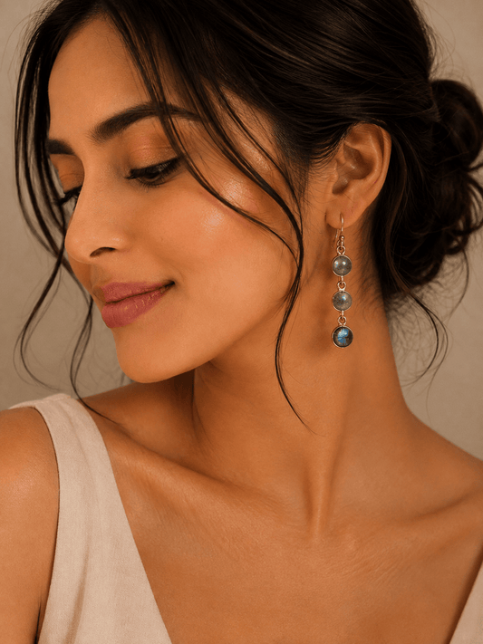 Naarya Jewels Labradorite Round Tier Drop Earrings