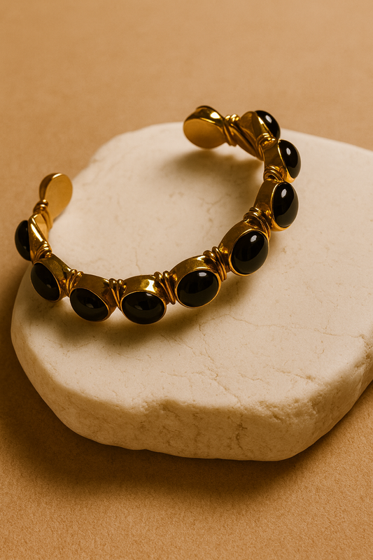 Black Onyx Gold Cuff Bracelet