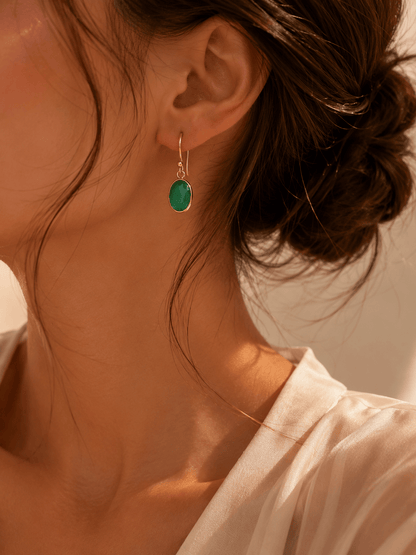 Naarya Jewels Natural Green Onyx Jade Green Onyx Oval Drop Earrings