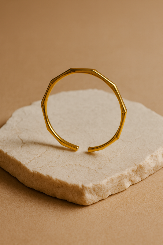 Bamboo-Inspired Brass Bangle (Anti Tarnish)