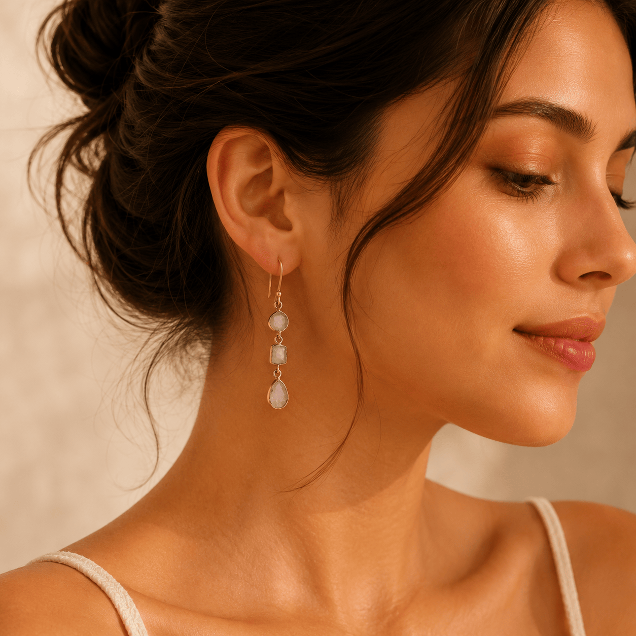 Naarya Jewels Pink Opal Emerald Tier Drop Earrings