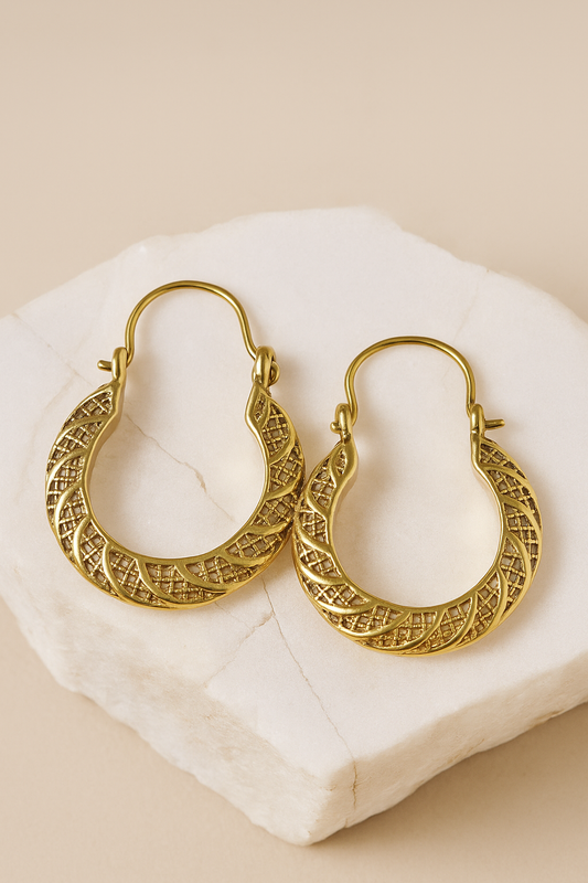 Golden Textured Twist Hoops