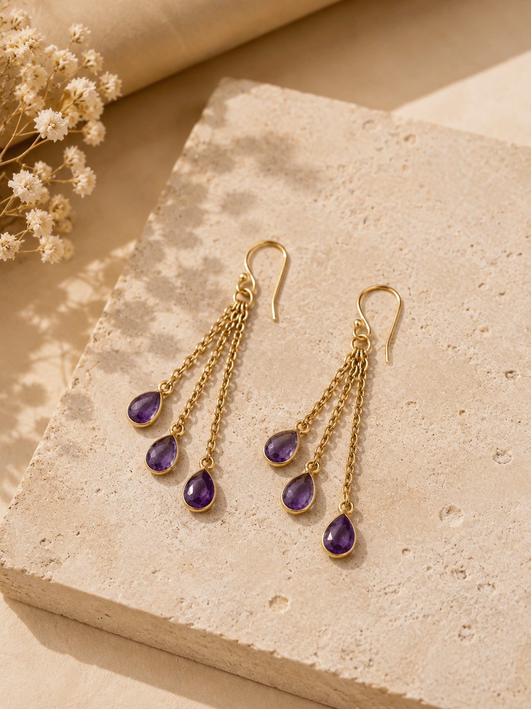 Naarya Jewels Pink Ruby Faceted Rain  Drop Earrings