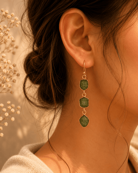 Naarya Jewels Raw Emerald Amethyst Tier Drop Earrings