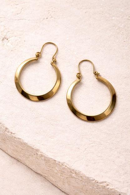 Flat Hoop Brass Earrings (Anti Tarnish)