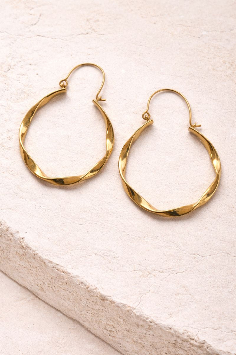 Twisted Gold Brass Hoop Earrings (Anti Tarnish)