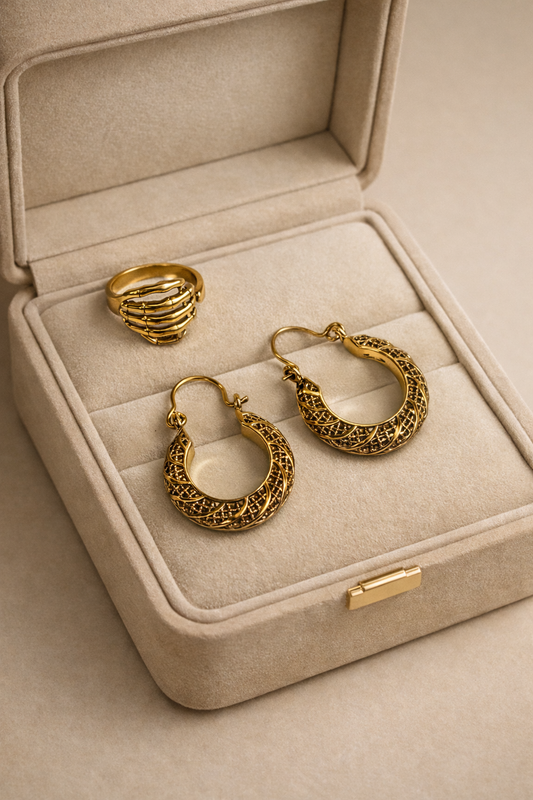 The Skeleton Hand & Textured Hoop Set (Anti Tarnish)