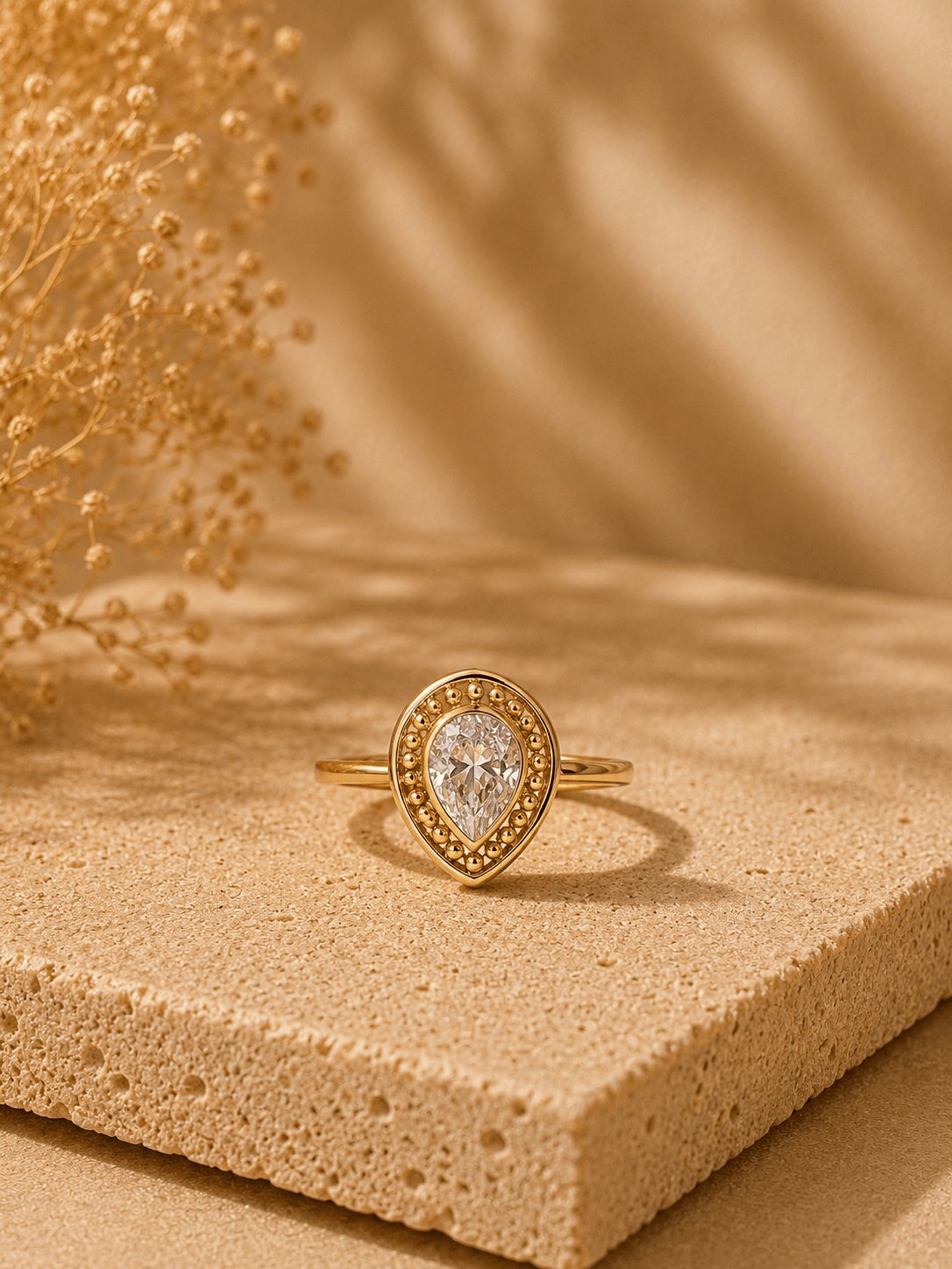 Naarya Jewels white Zircon / 12 Pear-Cut  Beaded Halo Ring
